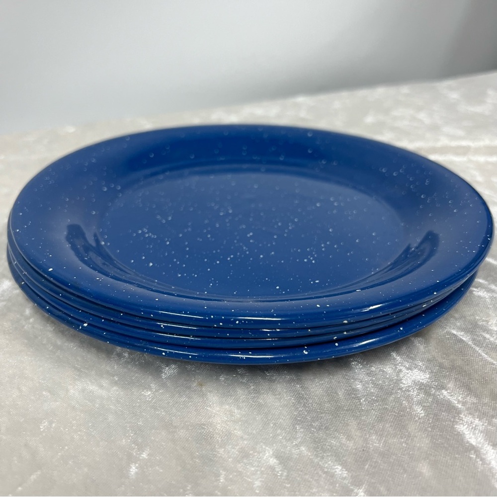 Sierra Set of 4 Blue and White Granite Enamelware Speckled Plates